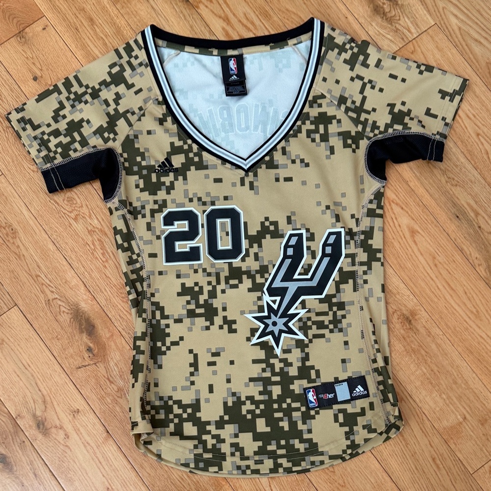 Women’s adidas Camo Spurs Ginobili Jersey - Tan and Black